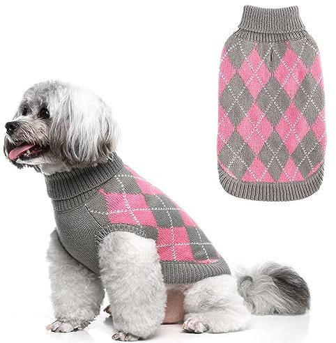 Classic Dog Jumper Diamond Plaid Knit Knitwear Sweater, Fall Winter Warm Apparel Coat for Small to Large Dogs