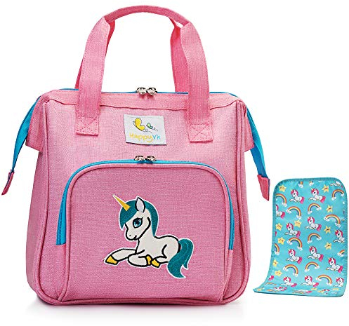 HappyVk- Rosa Puppen Wickeltasche mit Wickelunterlage- Puppenzubehör, süße Einhorn Stickerei