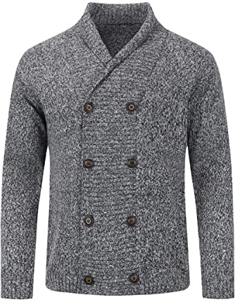 Sliktaa Gilet Cardigan Veste pour Hommes Bouton Grosse Maille avec Col Droit Slim Fit Manteau - XL - Gris
