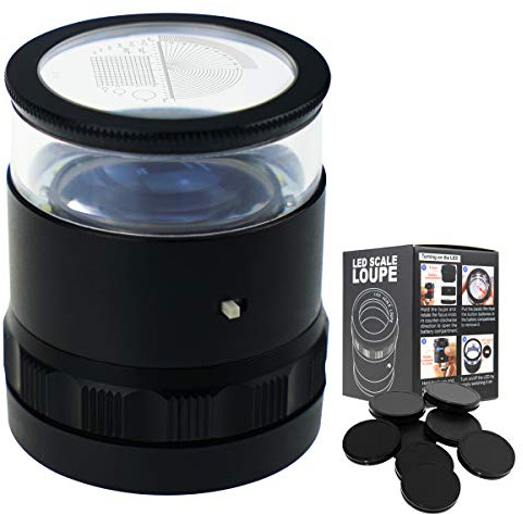 10-fache Juwelierlupe, beleuchtete Lupe mit 25 mm und LED-Fokus, Lupenbrille für Edelsteine, Textilien, Stickereien, Leiterplatten, Münzen, austauschbare Fadenkreuzskala (8 Fadenkreuze)
