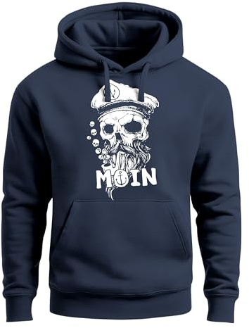 Neverless® Hoodie Herren Moin Kapitän Totenkopf Anker Bart Hamburg Print Männer Fashion Streetstyle