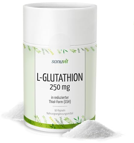 Sanuvit® L-Glutathion | 90 Kapseln | 250 mg L-Glutathion pro Kapsel | In reduzierter Thiol-Form (GSH) | Hohe Bioverfügbarkeit und Verträglichkeit | Vegan | Hergestellt in Österreich