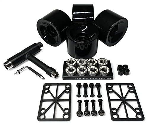 Longboard Skateboard Rollen 4Pcs (71*50mm 78A) 8Pcs Kugellager 608RS ABEC-11, mit T-Tool, LED Ersatz Räder Set Kit, Replacement Wheels Bearings für Cruiserboard Snakeboard Pennyboard Fishboard,Black