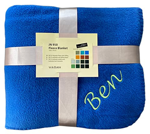 Schnoschi Blaue Fleece Kuscheldecke mit Namen Bestickt 170 x 130 cm Sofadecke Fleecedecke warme Decke