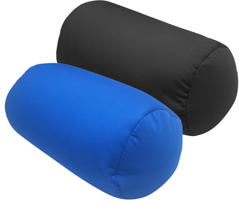 2Pcs Microbead Neck Roll Pillow, Squishy Neck or Back Support Tube Bean Pillow Cervical Cylindrical Cushion Sleeping Pillow for Home Bed Sofa Travel Rest, 11.8 x 6.3 Inch, Royal Blue and Black