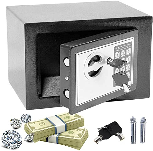 Safe Klein 8.5L Elektronischer Tresor, Möbeltresor mit Zahlenschloss und Schlüssel, Stahltresor mit Doppelbolzen Verriegelung, Boden Wandtresor Für Schmuck Bargeld Sicherheit (Schwarz)