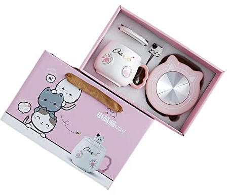 Chauffe-café avec tasse - Motif chat - USB - Pour la maison ou le bureau - Avec boîte cadeau