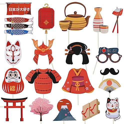 Amosfun Japanische Party Foto Requisiten Set 20 Stück Selfie Zubehör Handgehaltene Fotobooth Props Für Geburtstagsfeiern Bankette Und Kulturelle Events