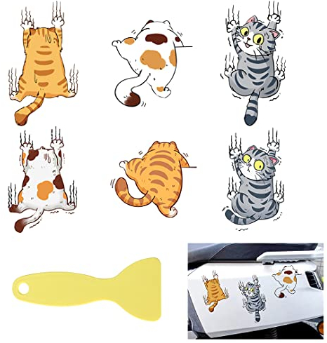 Zayookey 6 Stück Katzen Aufkleber, 3D Cartoon Tier Autoaufkleber, Lustige Vinyl Car Sticker Selbstklebende Wandaufkleber Wasserdichte Aufkleber Fenstersticker für Auto Wand Laptop Fenster (Multicolor)
