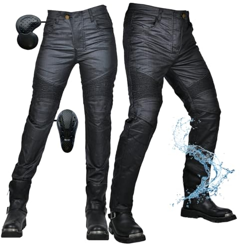 SHUOJIA Jeans da moto Pantaloni da moto rivestiti impermeabili Retro Slim da donna - Pantaloni da moto protettivi con per corse e guida motociclistiche (Black,XS)