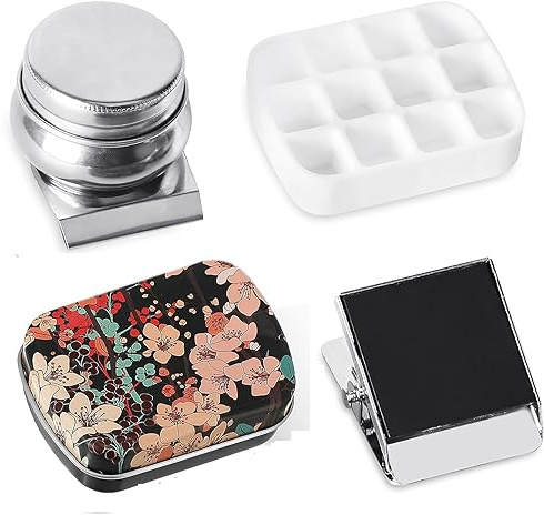 Paleta portátil de acuarela de 12 pozos, mini caja de lata para artistas, viajes y almacenamiento al aire libre, kit de bocetos con clip magnético