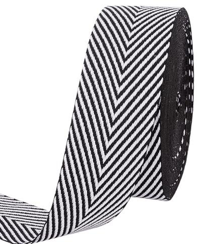 PH PandaHall 8.5m Nastro a Strisce Bianco e Nero Nastro a Righe in Poliestere, 40mm Nastri Spina di Pesce per Cucito Zaini Borse Indumenti Cinture Cappelli Decorazioni per la Casa