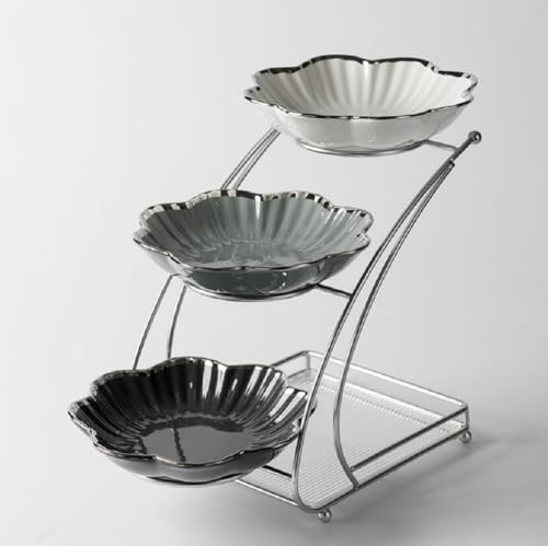 JUNYFFF Fruteros De Cocina Modernos Cerámica, 3 Pisos Cesta Frutas Y Verduras Estable Y Sin Sacudidas, Cocina Frutero con Pararse Metálico para Sala De Estar, Cocina,A