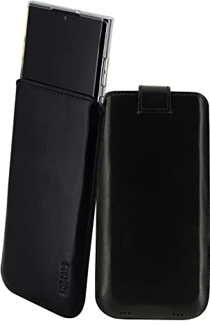 Suncase Etui Tasche kompatibel mit Samsung Galaxy S24 Ultra 5G Hülle mit ZUSÄTZLICHER Case/Schale/Bumper Lasche mit Rückzugfunktion Handytasche Ledertasche Schutzhülle in schwarz