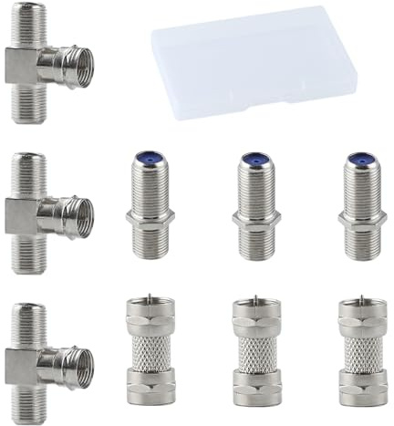 GOLD DEER 9PCS 3 Way Connector F Male to Dual F Female F-Type Coaxial Cable Splitter Male to Male Coax Connector Female to Female Coaxial Cable Adapter with Storage Box TV Splitter 2 in 1 Out F Type