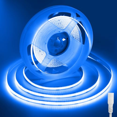 ShineBurky 12V COB LED Strip Blau, 5M LED Streifen CRI93+ Breite 8mm Flexibel Schneidbar LED Strip Light für TV Hintergrundbeleuchtung Küche Schlafzimmer Deko (Keine Netzadapter)