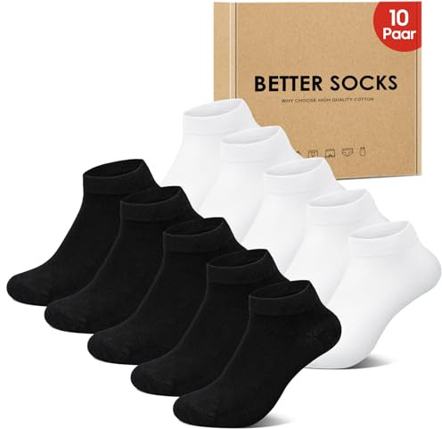 IceReco 10 Paia Calze Corte Uomo Cotone Estive Sportive Calzini Donna Corti Calza Sportivi Fantasmini Running Invisibili Trekking Tennis Calzini Elastiche 43-46 Nero Nere Neri Bianco Bianchi Bianche