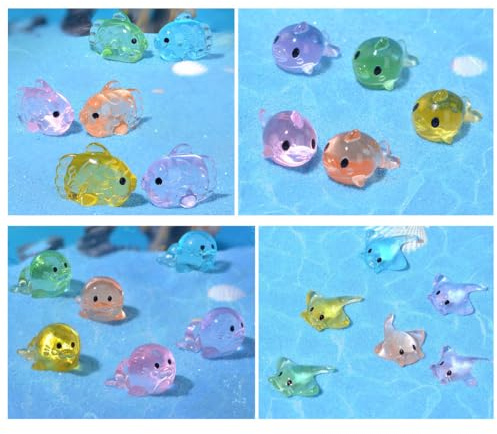 Super Idee 48er Set Meerestiere Miniatur Deko 4 Style Niedlicher Rochen Hai Plattfisch Seelöwe Strand Deko Maritime Deko Tischdeko für DIY Zubehör Garten Dekoration Hawaiisch Thema Geburtstag Party