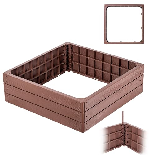 KADAX Jardin, plate-bande surélevée pour cultiver des légumes, des fleurs et des herbes, parterre de fleurs et d'herbes, cadre en plastique (carré marron)
