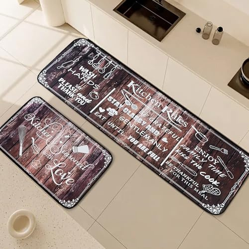 Fecialy Tapis de Cuisine antidérapant 2 pièces, Tapis de Cuisine Durable et Anti-Fatigue, Tapis de Sol Lavable pour la Cuisine, la Salle à Manger, Le Salon, 40x60+40x120cm
