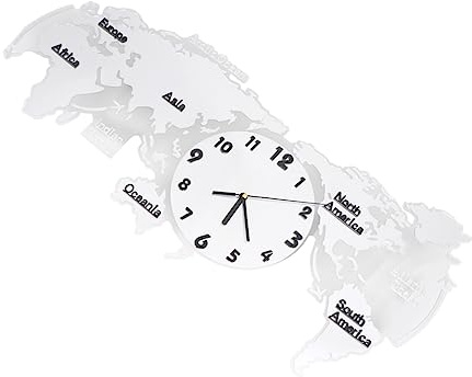 ULDIGI Acryl Wanduhr Weltkarte Stumm Wanddeko 80cm Weiß Geräuschlos Wohnzimmer Büro