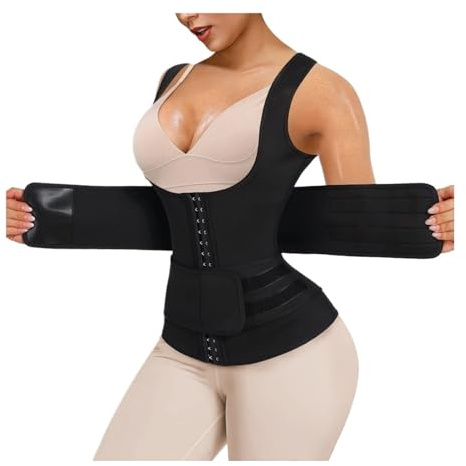 GOOPEEG Bauchweggürtel Stretch Hose Sauna Schweiß Taille Trainer Weste Für Korsett Trimmer Gürtel Sauna Anzug Workout Top Sport Gürtel Body Shaper Bauchweg Mieder(Black,S)