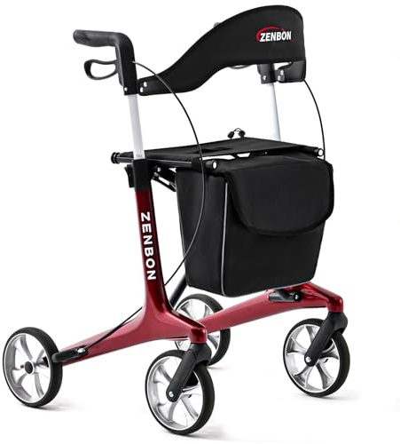 Deambulatore Carbonio Ultralight 5,5 kg: Rollator 4 Ruote Pieghevole e Leggero con Sedile Deambulatore in carbonio per Anziani - Rollator Pieghevoli Leggeri per Viaggi nel Bagagliaio e in Aereo