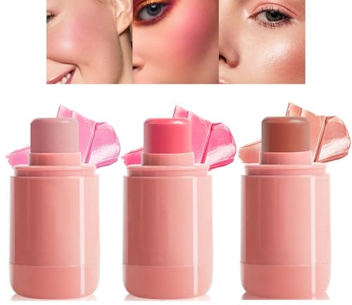 Blush Stick, 3 fard per colori altamente pigmentati, leggero e traspirante, con texture cremosa, lunga durata e impermeabile, facile da sfumare per un look fresco