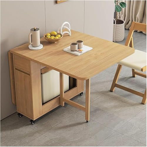 Set da pranzo pieghevole con 4 sedie, tavolo da cucina allungabile a ribalta con cassetti di stoccaggio/ruota, tavolo da pranzo portatile per il soggiorno Tavolo da casa per l'ospitalità contadina(Nat