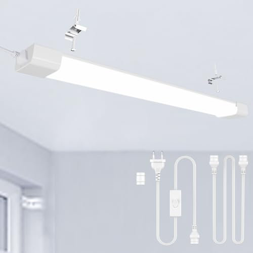 Modlicht LED Feuchtraumleuchte 40CM mit Stecker Plug, 16W 6000k Kaltlweiß 1800Lumen Verbindbar Deckenleuchte Feuchtraum Flach, Werkstattlampe Wasserfest IP65 Wannenleuchte für Keller Garage