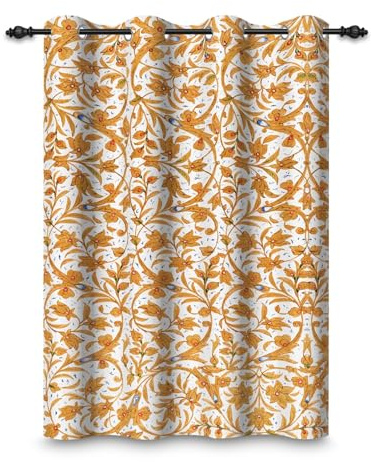 ggaimwf 117x229cm Rideau occultant Vintage Marron Fleur de Vigne Plante Motif Artistique Rideaux œillets Isolation Thermique Traitements fenêtre à œillets pour Salon Chambre Salle à Manger 1 Panneau