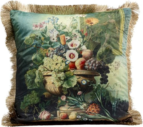 Kare Design Romantic Bouquet, Mehrfarbig, 45x45 cm, Abnehmbarer Bezug mit Reißverschluss, Motiv Blumen, Mit Franksenkanten, Dekokissen inklusive Füllung, Zierkissen, Sofakissen