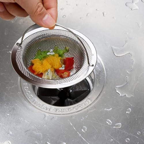 2 Pack Kitchen Sink Strainer, Stainless Steel Sink Strainer With Handle, Anti-Clogging Rust-Proof Mesh Basket (11cm Outer/8cm Inner Diameter, 3cm Height) Easy-Clean Design (3cm Height)