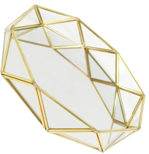 Ciieeo Geometrisches Glastablett Mit Spiegel Kosmetik Und Schmuck-organizer Metallplatte Für Make-up-aufbewahrung Parfüm-display-tablett Kommodendekoration