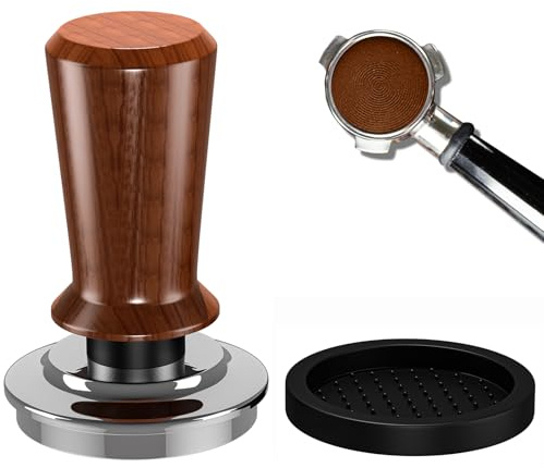 Coffee Tamper 51mm, 30lbs Spring Loaded Tamper with Silicone Mat, Barista Espresso Tamper Wooden-Handle Compatible with 51mm Portafilter for Home and Office