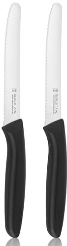 targizer Tomato Knife,Black Kitchen Knives Set of 2,Stainless Steel Sharp Serrated Edge Dinner Knives,Small Utility Knife of Cutting Tamatoes,Vegetables,Fruit,Dishwasher-Safe, Rustproof,
