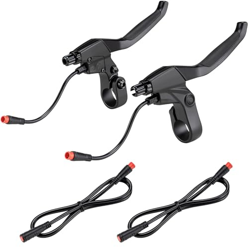 E-Mangue Palancas de freno de 2 pines con línea de extensión, empuñaduras de palanca de freno, 2 cables izquierdo y derecho para piezas de repuesto de bicicleta eléctrica (1 par)