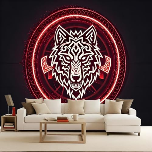 Papel Tapiz Fotográfico 100x70 cm Estilo Vikingo Lobo Nudo Celta Runas 3D Murales Tejido No Tejido Mate‌ Póster Moderna Fotomurales Para Cuarto de Niño Salón Dormitorio Oficina Decoración de Pared