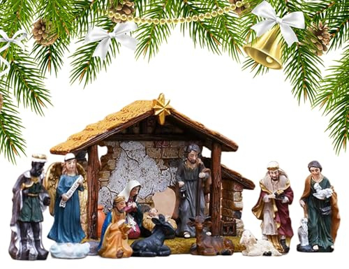 Generisch Set presepe per interni in resina religiosa | Decorazione per presepe di Natale per la casa, sul caminetto, sul tavolo da pranzo, sulla libreria, sul davanzale