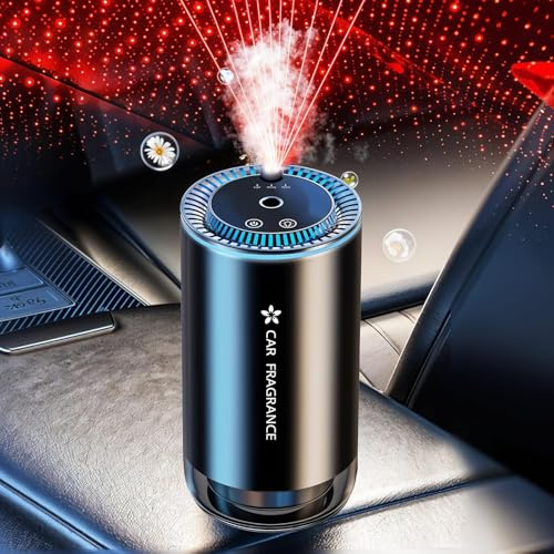 Smart Car Air Freshener, Automatic Essential Oils Aroma Diffuser, Rechargeable Auto On/Off Fragrance Fresheners with Starry Lights Projector, 3 Adjustable Mode Scent Purifier with Perfume