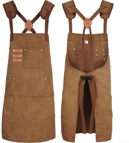 Tablier de soudure en toile épaisse pour homme et femme | Vêtement de travail robuste pour la menuiserie, le jardinage, le bricolage | Bretelles réglables dans le dos | Équipement de protection