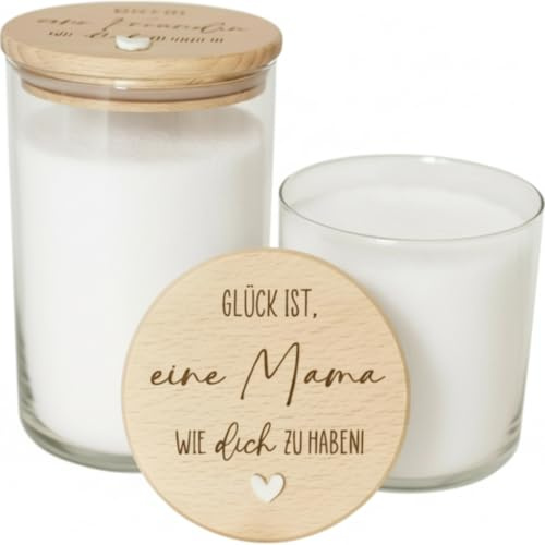 Generisch GEVADESIGN Vorratsglas mit Gravur für Mama, Glas mit Buchenholzdeckel, Glück ist eine Mama wie dich zu haben, Klein 10 cm oder Groß 16 cm (Klein)