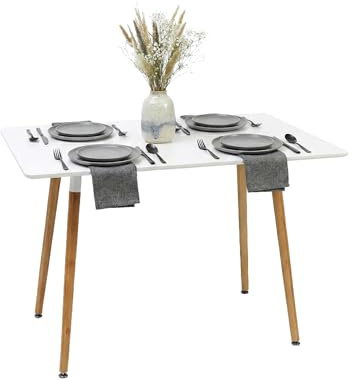 Relaxdays Matbord, kantigt, H x B x D: 75 x 110 x 70 cm, MDF och bambu, 4 personer, skandinaviskt matbord, vit/natur