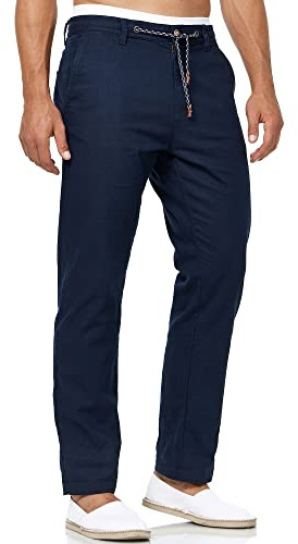Indicode Hommes Veneto Pants | Pantalon en Lin et Coton Navy M
