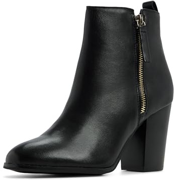 ALDO womens Noemieflex Block Heel Ankle Boot, Black Leather, 8.5 US