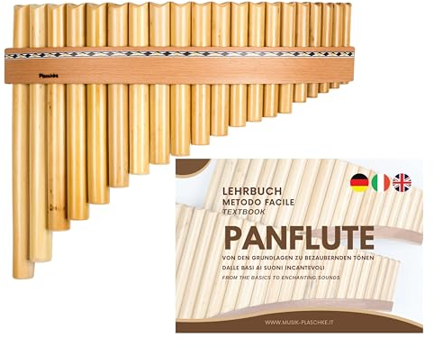 Plaschke Panflöte, Holzriemen Design, handgemacht mit Lehrbuch, 20 Rohre C-Dur