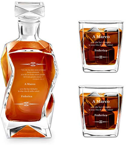 Maverton Set Decanter per Whisky in vetro - da 700 ml - incisione personalizzata - Caraffa con 2/4/ 6 bicchieri - idea regalo per il compleanno - per l’ uomo - Arturo