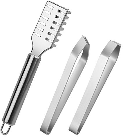 Pinza Pesce, Pinzetta Pesce, 3 Pezzi Pinze per Lische di Pesce da Cucina, Raschiapesce Raschiatore, in Acciaio Inox per la Rimozione di Ossa, Carne e Togli Squame di Pesce