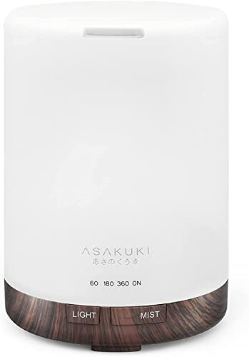 ASAKUKI 300ml Essential Oil Diffuser, Ultrasonic Aromatherapy Scented Humidifier for Bedroom,Baby Room,Spa with 7 LED Color Lights and Auto Shut-Off, BPA-Free (Black Oak Grain)