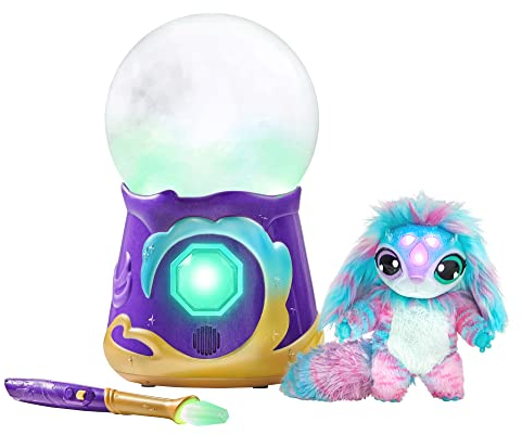 Magic Mixies 14690 Magische Kristallkugel mit Nebelfunktion & 20 cm großem interaktivem Plüschtier über 80 Geräusch, Reaktionen & Lichteffekte, blau